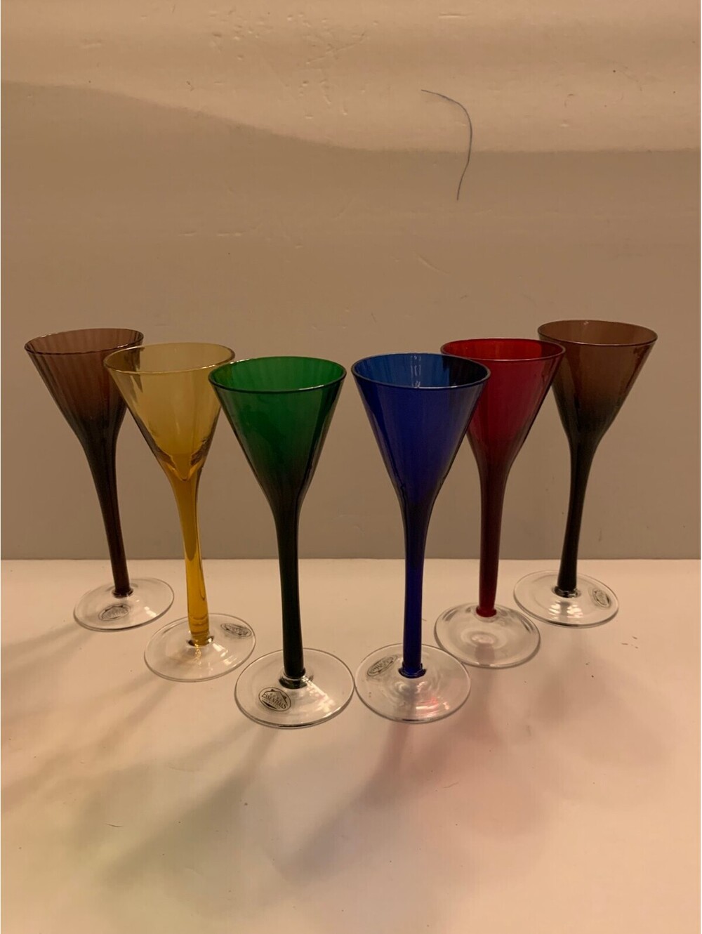 Stemware 6pc Set Red Green Brown Cobalt Blue Purple Red Yellow Colors